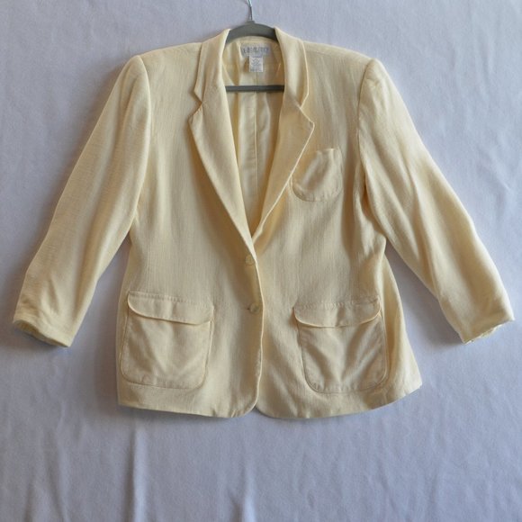Lands' End Womens Linen Cream Blazer Lined Size 14 Petite - Picture 1 of 6